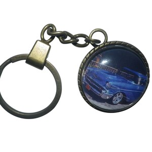 Porte-clés Chevrolet Belair 1947, 30 mm (1,25") de diamètre, bronze vintage, dôme en plexiglas, livraison gratuite, boîte de présentation, emballage cadeau