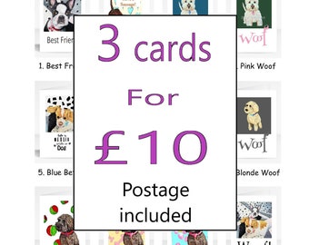 3 greetings cards for 10 pounds, mix and match 3 cards, 3 cards free delivery, free postage included, 3 card bundle, Ella Bloom Art cards