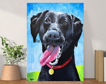 Black Labrador painting, Black lab on canvas, Black lab picture, black lab painting on canvas, happy labrador painting, pet painting