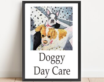 Personalised two dog print, named dog print, dog print, double dog print, two dog print, business print, choose your own title, two dogs