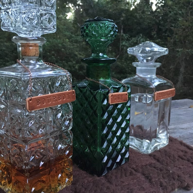 Leather Decanter Tag Copper Chain Custom Tag Name Plate Etsy