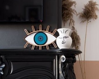 Blue Evil Eye Wall Decor, Lucky Charm, Wood Wall Art