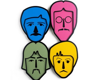 The Beatles, poppictogram, decoratief masker, modern muurdecor, muziekmuurdecor, houten muurhangen, stedelijke kunst, 3D-muurkunst