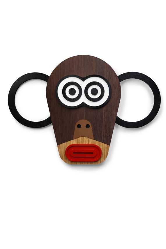 Wooden Monkey Head Wall Art Decor Animal Nursery Mount