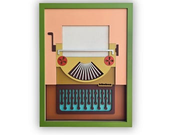 Retro Colorful Wooden Typewriter Wall Art - Vintage Style Handmade Wooden Wall Decor, Typing Machine Gift, Retro Home Decor