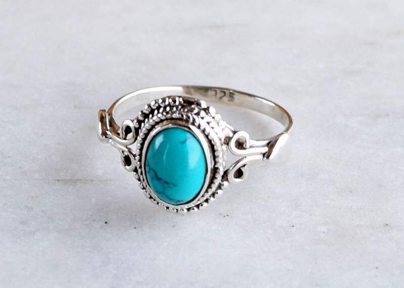 Natural Oval Turquoise Ring 925 Sterling Silver Stacking | Etsy