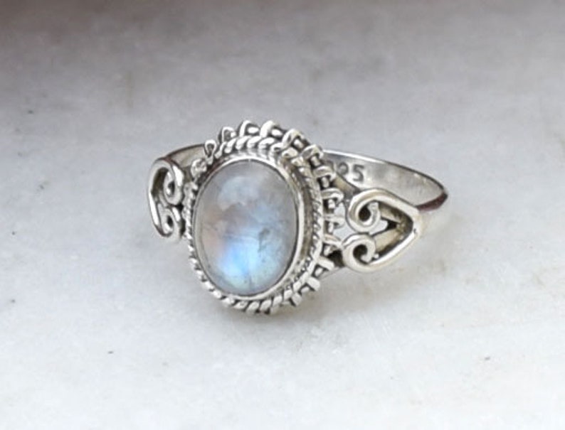 925 Sterling Silver Rainbow Moonstone Ring Size US 6 Rainbow Stone Gemstone Statement Ring Gift Jewellery For Girl Women