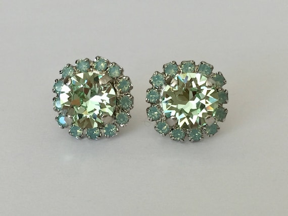 Chrysolite & Pacific Opal Swarovski Crystal Earrings, Silver