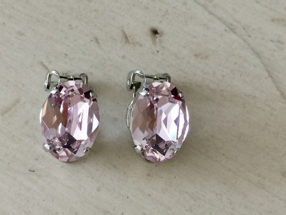 Oval Rosaline Swarovski Crystal Clip On Earrings, Silver