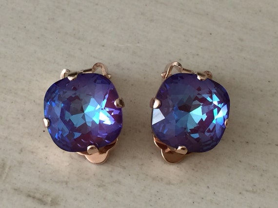Burgundy DeLite Swarovski Crystal Clip On Earrings, Rose Gold