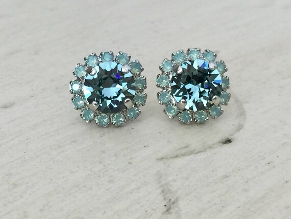 Indian Sapphire & Pacific Opal Swarovski Crystal Earrings, Silver