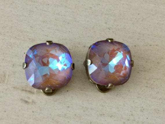 Cappuccino DeLite Swarovski Crystal Clip On Earrings, Antique Brass