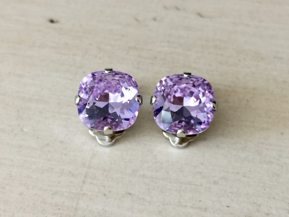 Violet Swarovski Crystal Clip On Earrings, Silver