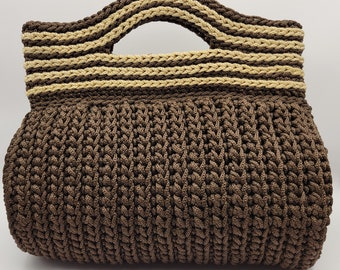 Hand-made designer crochet clutch made in Peru. Brown nylon cord. Peruvian