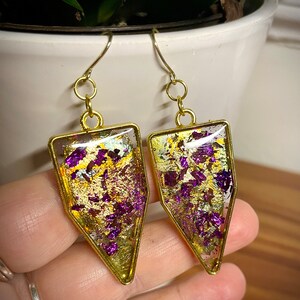 Golden Turquoise Foil and Purple Iridescent Flakes Resin Earrings