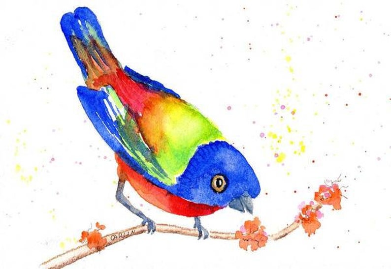Painted Bunting 5x7 ORIGINAL Watercolor Etsy