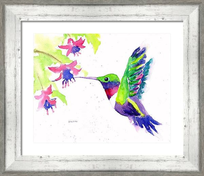 Colorful Hummingbird 8x10 ORIGINAL Watercolor Painting