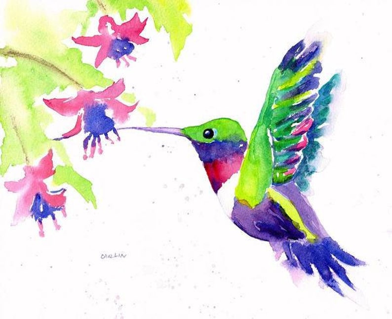 Colorful Hummingbird 8x10 ORIGINAL Watercolor Painting