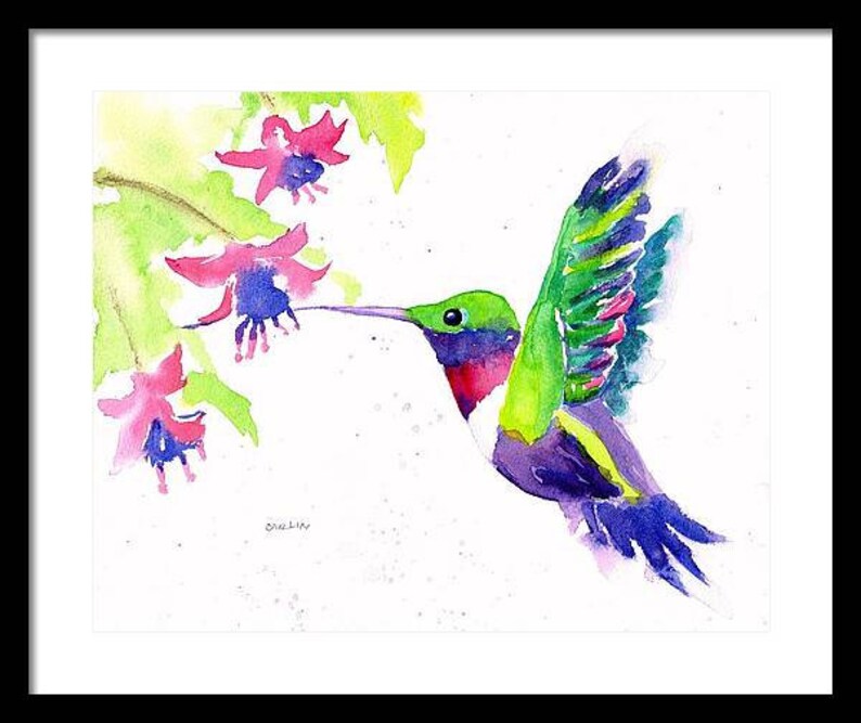 Colorful Hummingbird 8x10 ORIGINAL Watercolor Painting