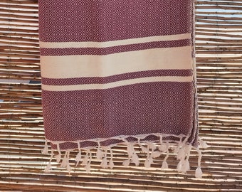 Manta marroquí  purpura de algodón con flecos/ cubierta de cama marroquí // toalla para playa marroquí// manta marroquí decorativa// regalo