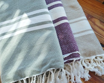 Moroccan  fringed blanket  BEIGE  cotton / Moroccan bed cover // Moroccan beach towel// decorative Moroccan blanket//  xmas gift