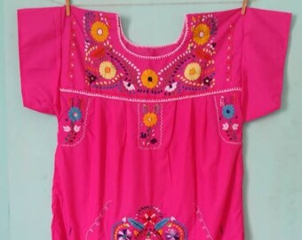 Mexican dress * CHILAC * ROSA , size XL, hand embroidery, vintage Mexican dress, bohemian style, ethnic clothing, spring summer, mom gift