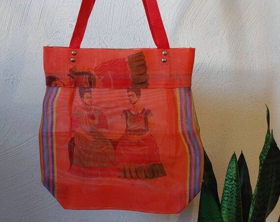 Mesh tote bag * LAS DOS FRIDAS * orange, plastic net, shoulder bag, art bag, reusable bag, beach bag, shoulder bag