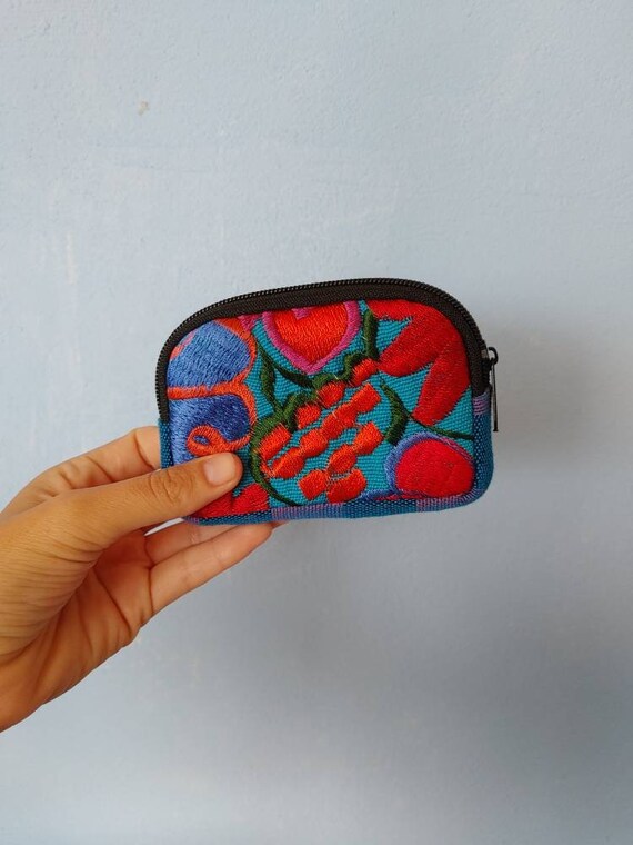 coin Purse floral fabric for women, Small Bohemian coin Purse, Mexican Zipper coin Purse, Ethnic coin Purse, Flower Embroidered coin Purse