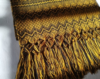 Scarf *Mexican rebozo* ocher/black, ethnic Boho unisex pashmina shawl, doula, carrying scarf