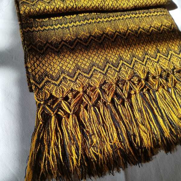 Bufanda *Rebozo mexicano* ocre/negro, chal pashmina unisex Boho étnico, doula, bufanda porteo