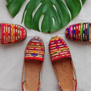 girl sandals  rainbow * HUARACHES * size 35 EU, natural leather / textile sandals, vintage sandals, bohemian sandals, handmade