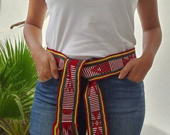 Belt * JALIEZA * multicolor, loom fabric, bohemian style, cotton, woven boho tie, vintage waistband, Braided bow, Mexican fabric