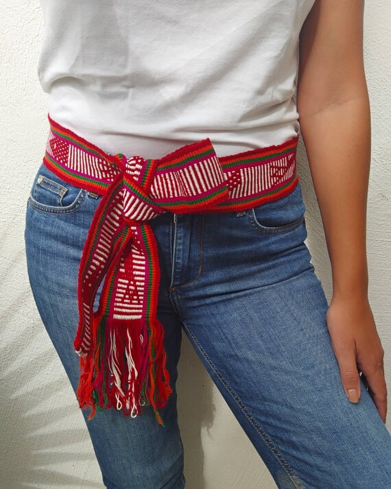 Belt * JALIEZA * multicolor, loom fabric, bohemian style, cotton, woven boho tie, vintage waistband, Braided bow, Mexican fabric