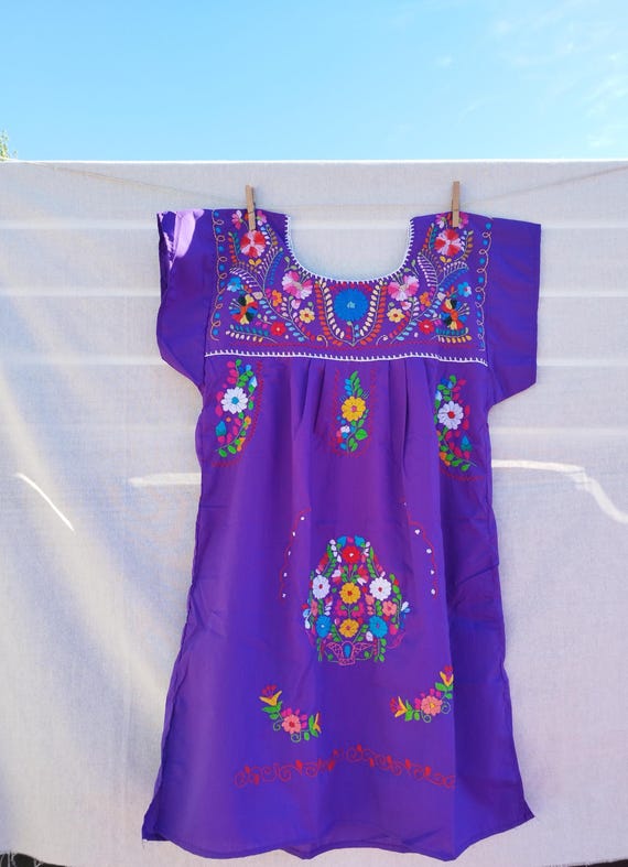 Mexican dress * CHILAC * PURPLE, size S-M, hand embroidery, bohemian style, vintage Mexican dress, spring-summer, flower beach dress