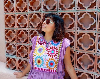 Embroidered Mexican blouse. SAN ANDRÉ. dusty rose blouse. size S-M. ruffled blouse. cotton tunic. bohemian style. vintage blouse. orange top