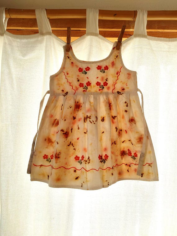 Mexican floral cotton girl dress, size 3 years, hand embroidered dress, summer girl dress, vintage, botanical print flowers
