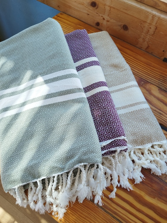 Moroccan  fringed blanket  BEIGE  cotton / Moroccan bed cover // Moroccan beach towel// decorative Moroccan blanket//  xmas gift