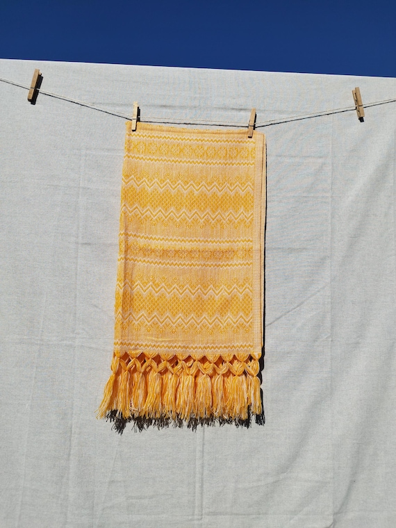 Yellow Mexican Rebozo scarf, unisex ethnic Boho pashmina shawl, doula, babywearing scarf