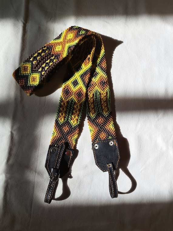 Vintage-boho leather macrame camera strap  for camera, guitar bag shoulder bag, photo accessory, gift for photografer