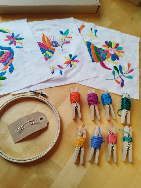 Otomi embroidery kit for beginners, mexican embroidery kit, Mexican art decoration, embroidery pattern, Craft gift DIY for adults