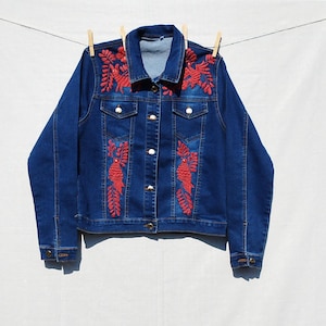 メキシカンフローラル刺繍ジーンズジャケット。メキシカン職人の