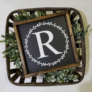 Last Name Monogram Initial sign with wreath, wedding bridal shower gift, Farmhouse style, framed sign, fixer upper style, wood home decor