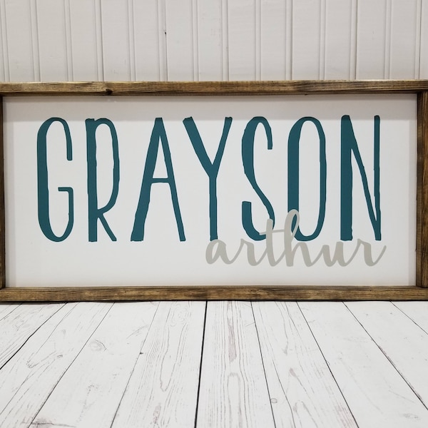 Child name sign, 3D name kid bedroom decor, first and middle name, Farmhouse style, framed sign, fixer upper style, handpainted, home decor