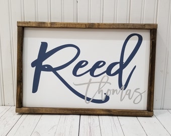 Child name sign, SCRIPT, kid bedroom decor, first and middle name, Farmhouse style, framed sign, fixer upper style, handpainted, home decor