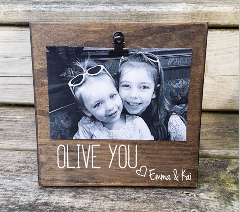 Olive You Picture Frame Gift Juice For Dad Mom Child Photo Board With Clip Memo Holder Woodland Nursery 7x7