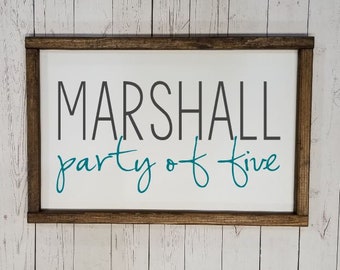 Last Name, party of 3 4 5 DUAL established date sign, wedding bridal baby shower gift, Farmhouse style, framed sign, fixer upper style
