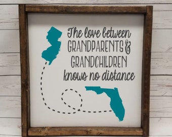 Long Distance Grandparent farmhouse style frame gift with States! Gift for grandma, wood photo board, grandchildren, papa, mama, the love