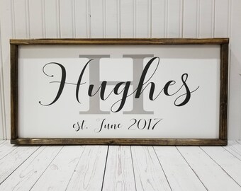 Last Name, Established Date, Initial, Monogram, Wedding Gift, Farmhouse style, framed sign, fixer upper style, handpainted, home decor