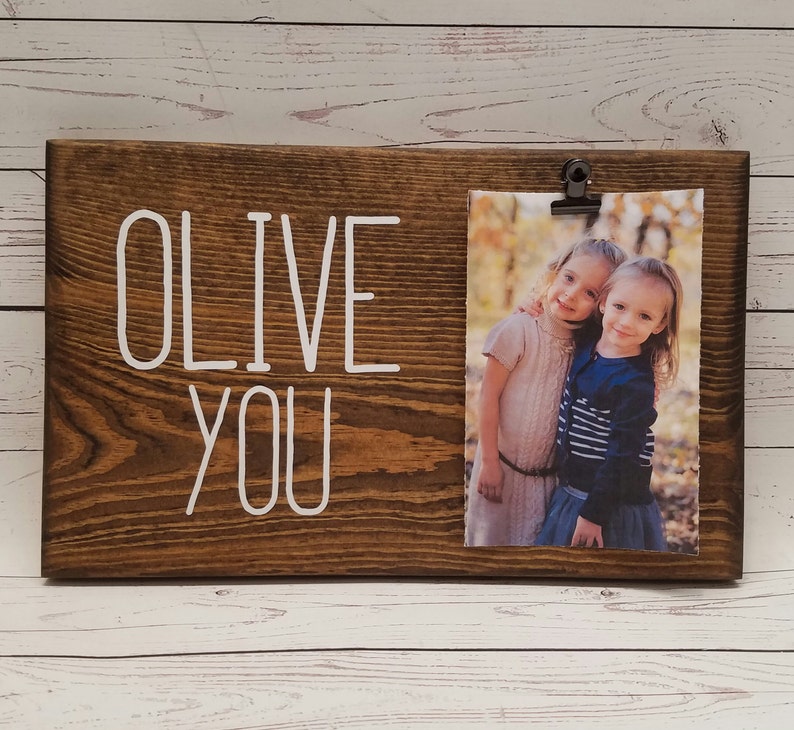 Olive You Picture Frame Gift I Love Daddy For Dad Mom Child Photo Board With Clip Juice Woodland Nursery 7x12
