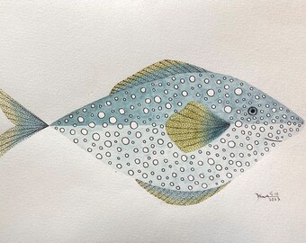 Malerei In Aquarell Und Zeichnung In Tusche Auf Aquarellpapier Als Unikat Luftfisch